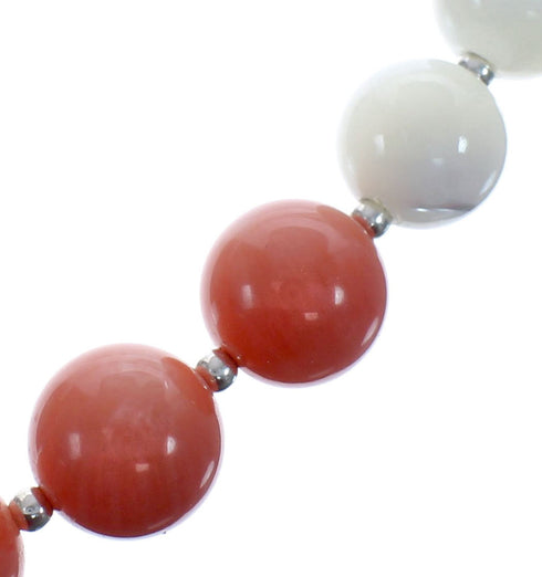 Sterling Silver Pink Coral and Mother of Pearl Bead Necklace JX127011